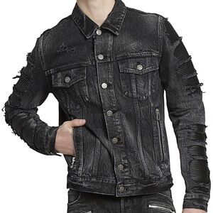 BALMAIN Distressed Denim Mix Jacket - Black